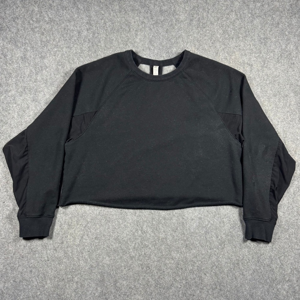 Alo Yoga Womens Black Cropped Open Back Sweatshirt Mesh Detail Large Athletic